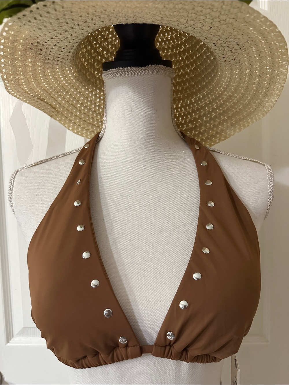 Lee Brown Halter Bikini Top with Silver Studs - Women Swim